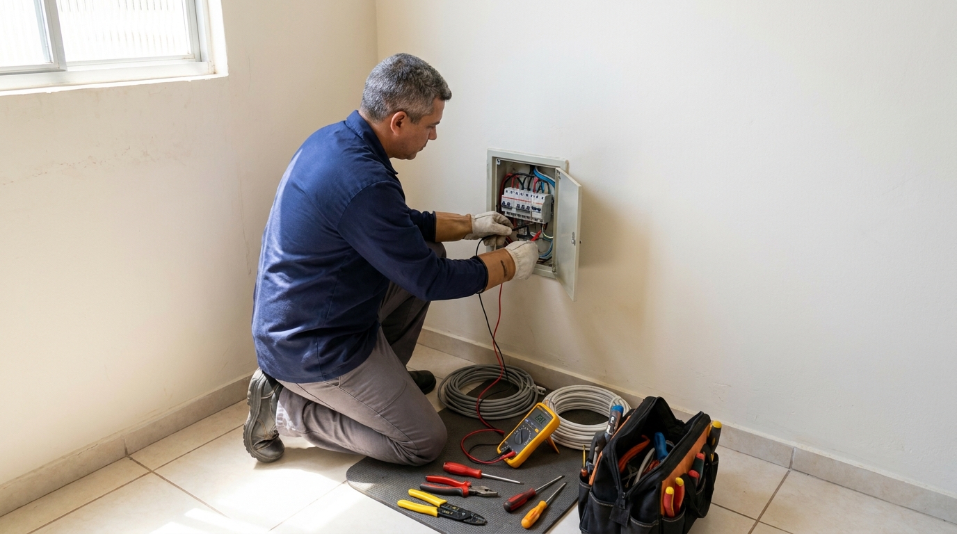 Eletricista atendendo em residência em Taubaté-SP